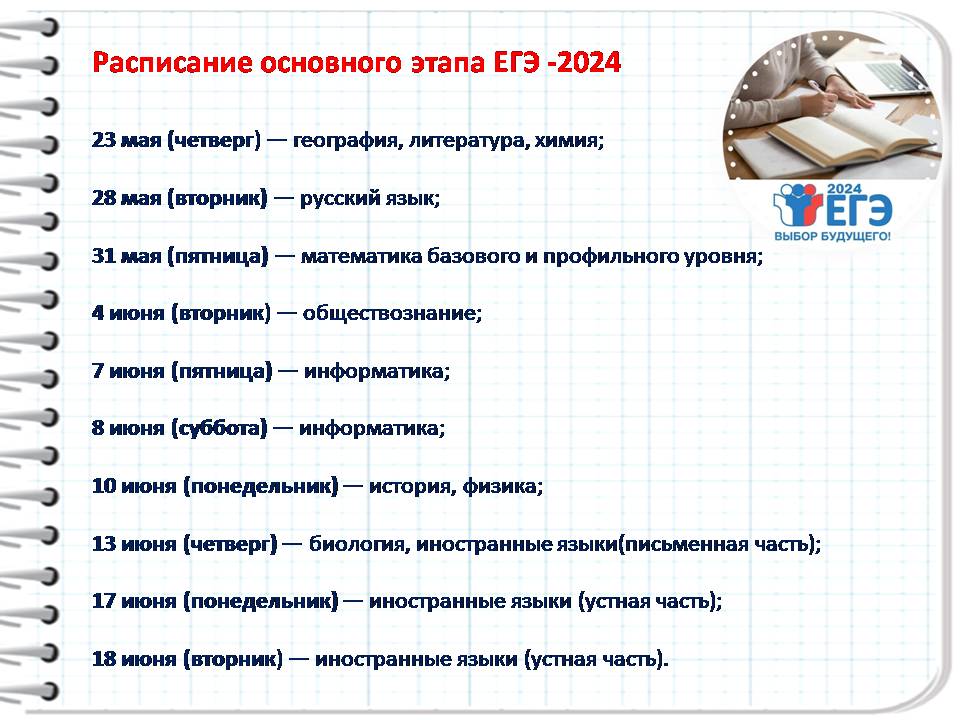 Расписание ЕГЭ-2024.